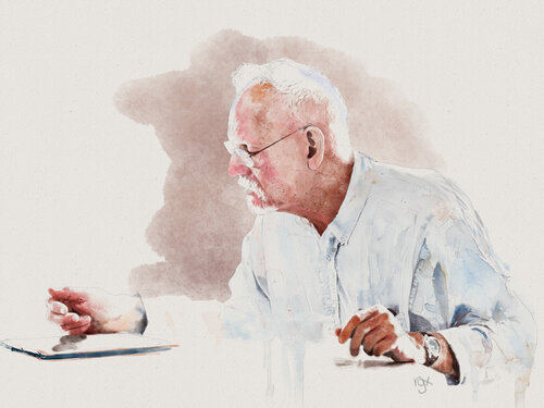 watercolor portrait of a man reading