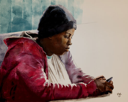 watercolor portrait of a young black man