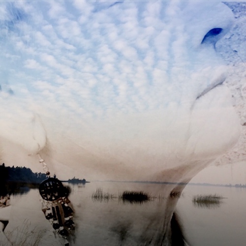 digital art self-portrait with landscape layer