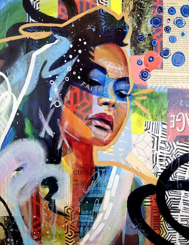 Colorful semi-abstract portrait of a woman