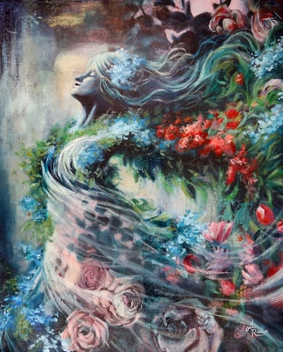 fantasy painting of a woman representing spring