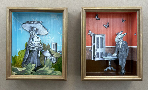 shadowbox collage art inspired by Alice in Wonderland