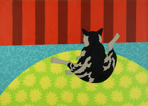 whimsical colorful cat art print