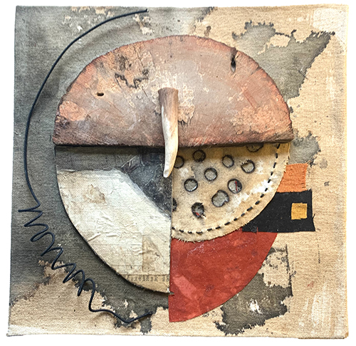 moon themed mixed media construction