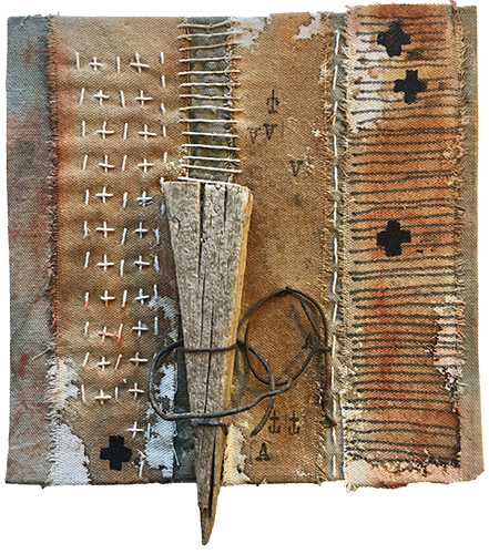 neutral colored mixed media abstract assemblage