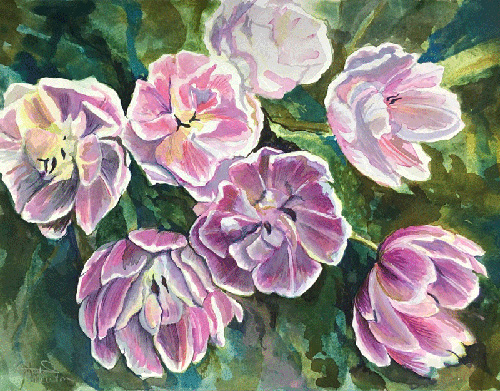watercolor painting of a bouquet of tulips
