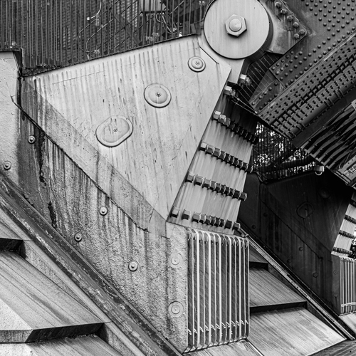 black and white photo of a bridge detail