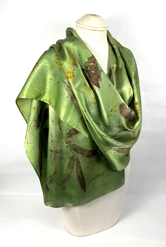 hand dyed green silk shawl