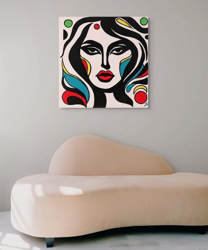 Abstract figurative painting in room view