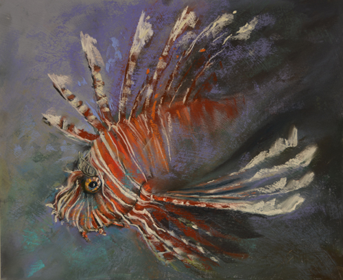 pastel painting of a lionfish