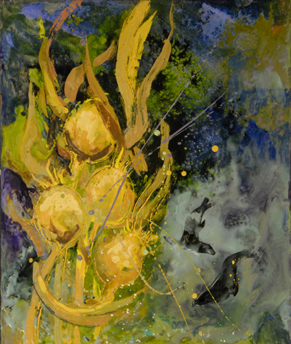 encaustic painting of underwater kelp
