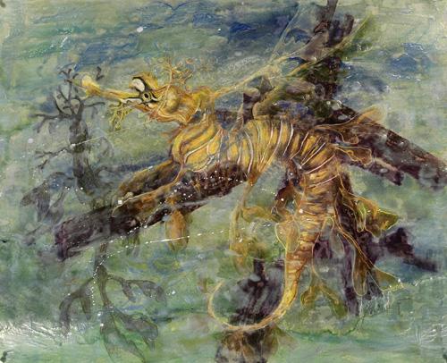 painting of an underwater scene with dragonfish