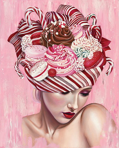 painting of a woman in candy-theme headdress