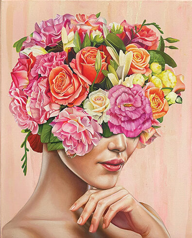 Painting of a beautiful woman covered in flowers