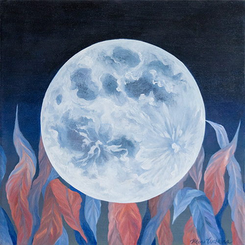 oil painting of a rising moon