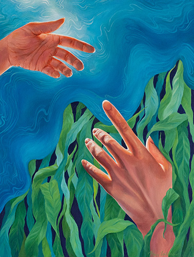 oil painting hands reaching