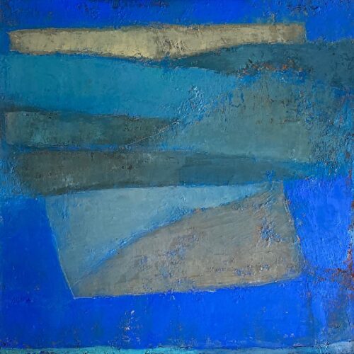 abstract oil and cold wax painting in shades of blue