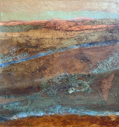 abstract layered oil and cold wax painting