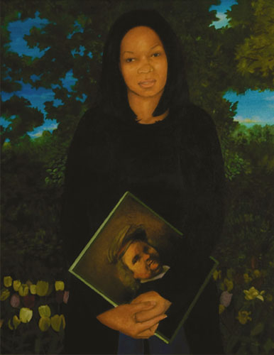 painting of a young black girl with a book