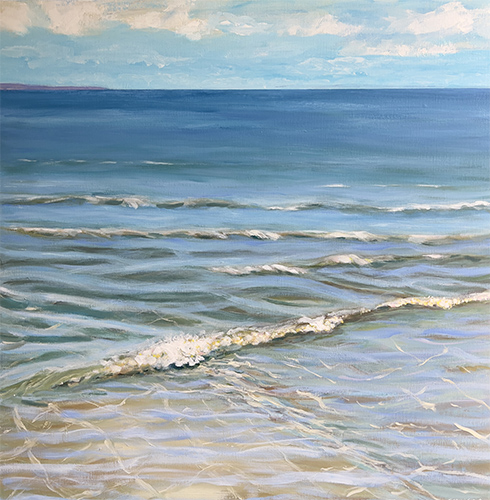 acrylic painting of a beach with a changing tide
