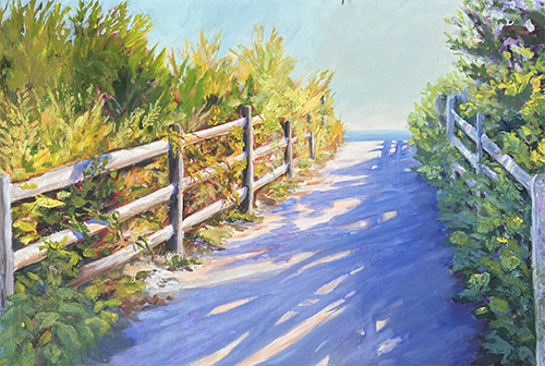 painting of a beach pathway in the shadows