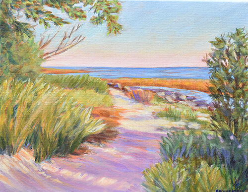 colorful painting of a beach path