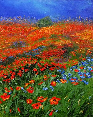 oil painting of a field of poppies