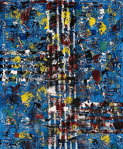 blue, red and yellow abstract painting