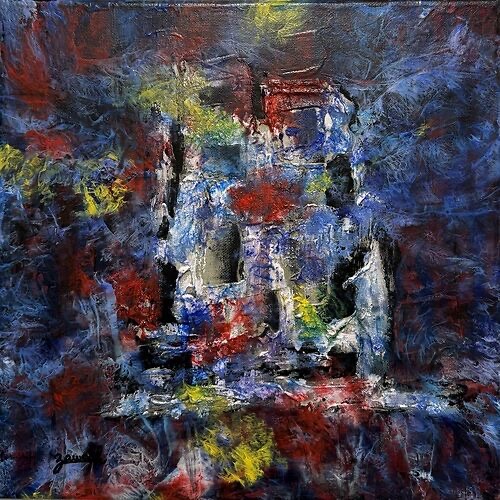 bold abstract painting by artist Zaweah