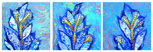 whimsical blue floral collage