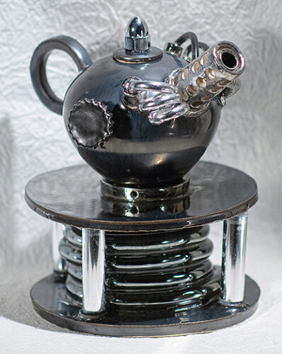 sculptural porcelain teapot, thrown and handbuilt