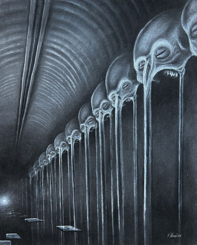 charcoal drawing based on dark surrealism