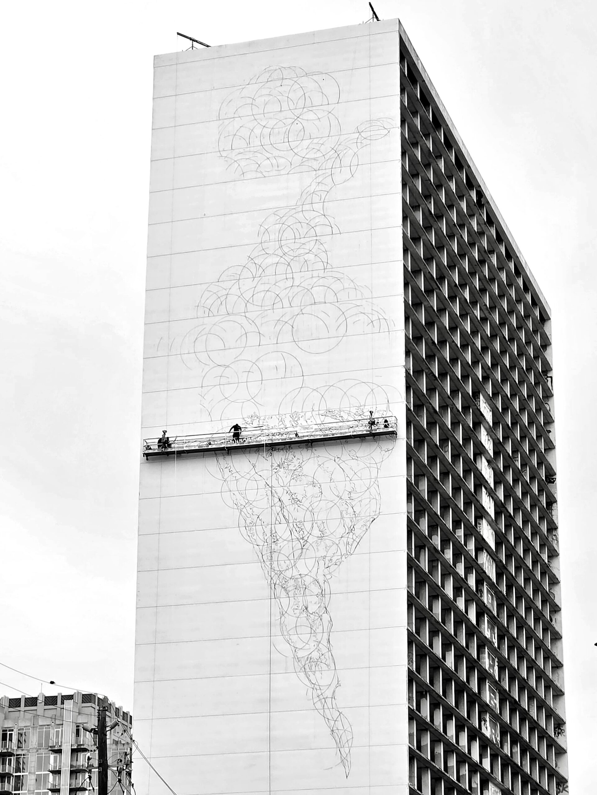 Photo by INO on September 17, 2026. May be a black-and-white image of skyscraper, buildings, tower and text.